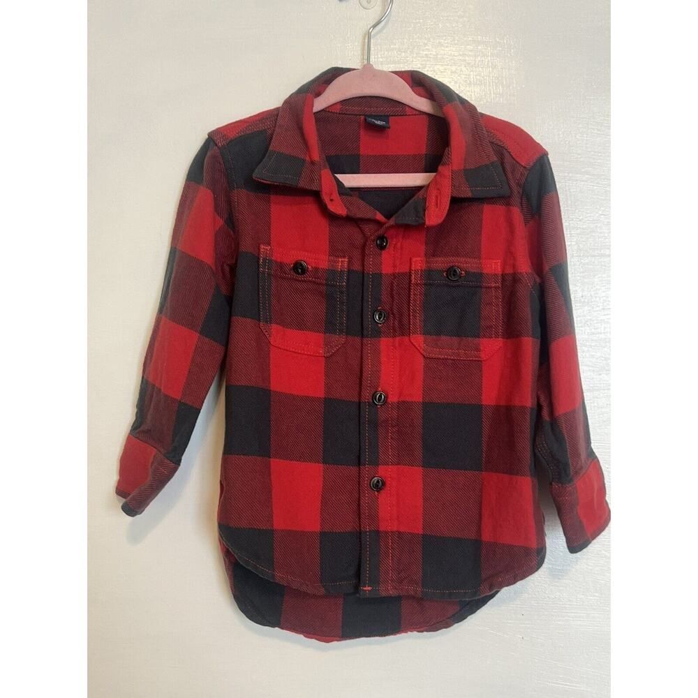 Baby Gap Flannel Buffalo Plaid Shirt Long Sleeve Red Charcoal Gray Cotton 18-24m